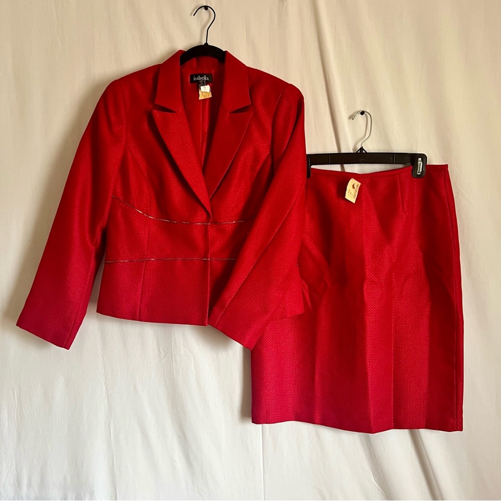 Isabella Suits Vintage 2 Piece Red Blazer & Pencil Skirt Set Size 12 Classic 90s